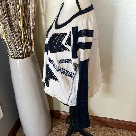 Free People Nordic Compass Top Arrow Knit Long Sleeve Oversized Tee Boho Size XS - Picture 8 of 13